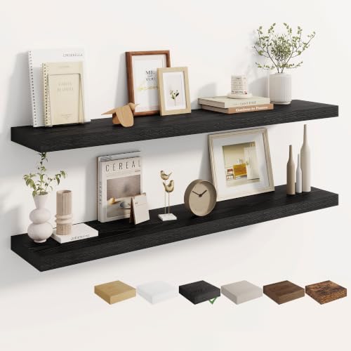 Dreamland 48 Inches Wall Mounted Wood Floating Shelves, Black, 2 Pack - color: Black, size: 48in