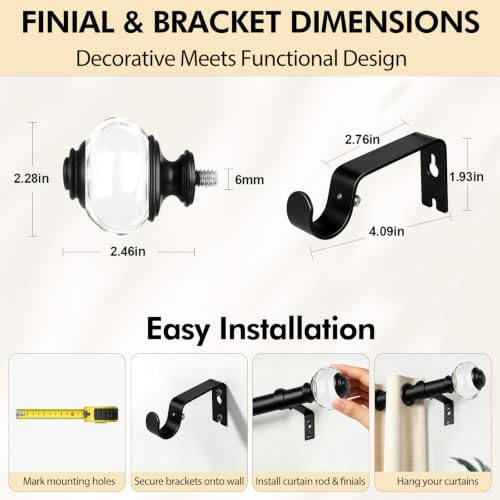 USFOOK Curtain Rods, Drapery Rods for Windows 48 to 84, Matte Black - color: Matte Black, size: 48-84"