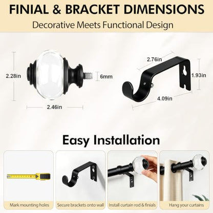 USFOOK Curtain Rods, Drapery Rods for Windows 48 to 84, Matte Black - color: Matte Black, size: 48-84"