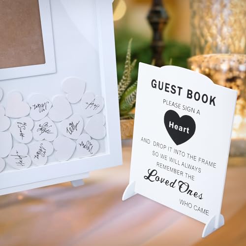 Wedding Guest Book, Wedding Guest Book Alternative with Wooden Hearts, Wedding Book for Guests Guest Book Wedding Reception for Wedding Anniversary Baby Shower Birthday Party - color: White