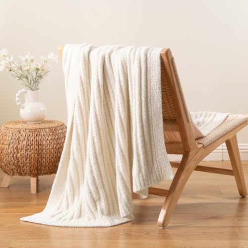 Battilo Cream Throw Blanket for Couch, Chenille Throw Blankets, 60"x80" - color: Cream, size: 60"x80"