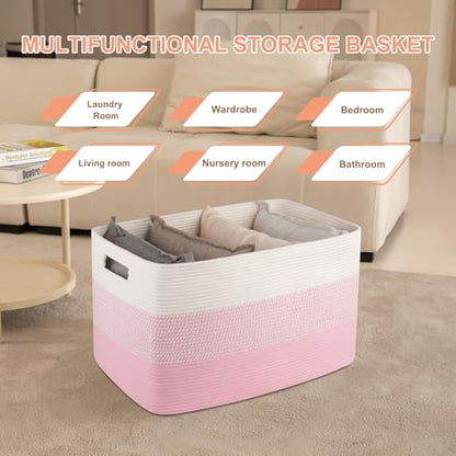 OIAHOMY 108L Extra Large Blanket Basket Dog Toy Basket Pink&White - color: Pink&White