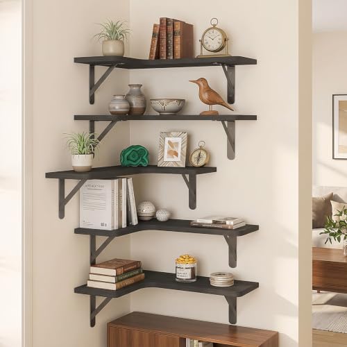 Fixwal Conner Shelves Wall Mounted for Decor, Black Set of 5 - color: 3-black