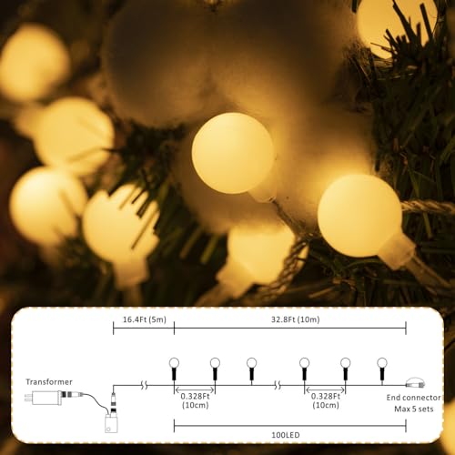 Ogrmar 49FT 100 LED Globe Ball String Lights 8 Modes with Remote Warm White - color: Warm White