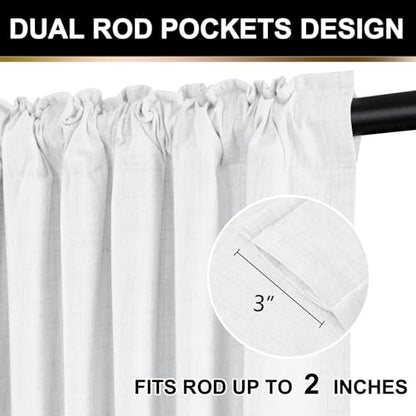 100% Blackout Shield Linen Textured Total Blackout Curtains 84 Inches Long - color: Alba | Bright White, size: 50"W x 84"L (Pack of 2)