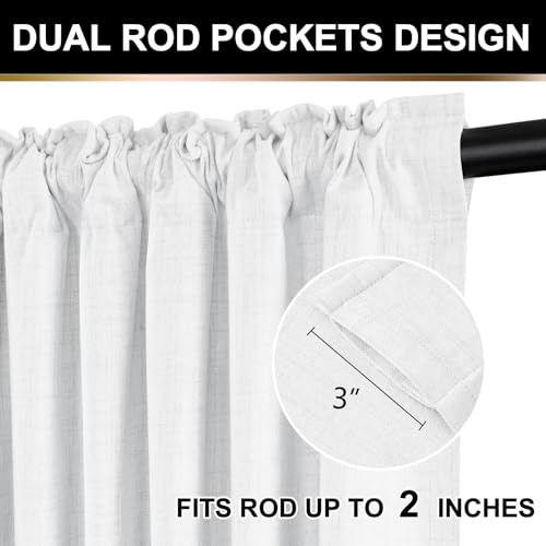 100% Blackout Shield Linen Textured Total Blackout Curtains 90 Inches Long - color: Alba | Bright White, size: 50"W x 90"L (Pack of 2)