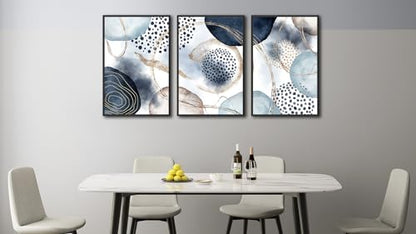 Large Framed Canvas Wall Art, Shapley Blue Abstract, 20"x28" Set of 3 - color: shapley blue, size: 20"x28"x3 Framed