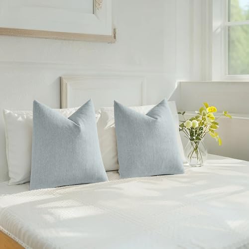 HAUSSY Pack of 2 Faux Linen Throw Pillow Covers 20x20 Inch, Dusty Blue - color: Dusty Blue, size: 20" x 20" (Pack of 2)