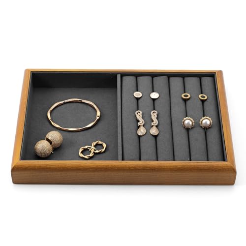Oirlv Wood Jewelry Ring Display Tray Dark Grey - color: Grey, size: 5 slot
