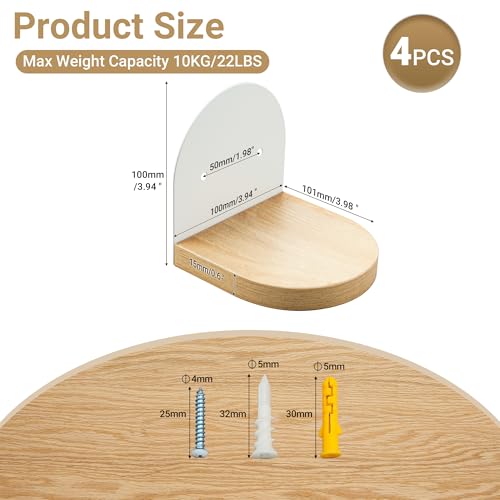 SAYAYO Small Floating Shelves for Wall Storage, 4 x 4 Inch Mini Shelf - color: Nature & White, size: Screw Fixing - 4"