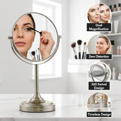 OVENTE 7" Tabletop Magnifying Makeup Mirror, Nickel Brushed MNLCT70BR1X7X - color: Nickel Brushed, size: 13.3"L x 6.5"W, style: Non-Lighted
