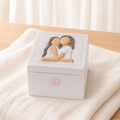 Mother and Daughter Figurines Keepsake Box - Sentimental Jewelry Gift Box for Mom, Grandma, Sister or Best Friend - Unique Birthday, Christmas, Mothers Day Gifts for Women, Female, Girls (Embrace) - style: Embrace