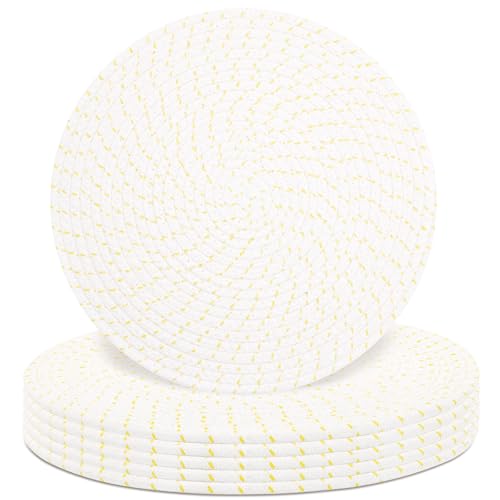 Round Placemats Set of 6, Cotton Rope Woven Table Mats, Hot Pads for Kitchen, Non Slip Heat Resistant Place Mats, 13 Inches Braided Placemat for Farmhouse Decor and Kitchen Table Decor (Beige Line) - color: Beige Line