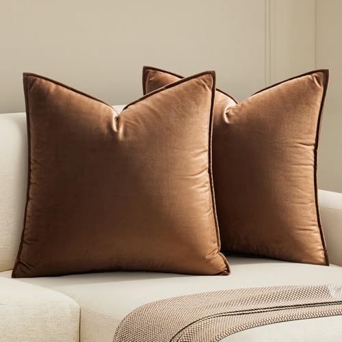 MIULEE Decorative Brown Velvet Throw Pillow Covers for Couch 18x18 Inch - color: Brown, size: 18" x 18" (Pack of 2)