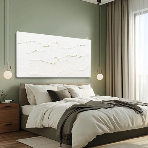 Hand-Painted Wavy Line Abstract Wall Art for Living Room 24x48 Inch - color: White and Gold, size: 48"L x 24"W