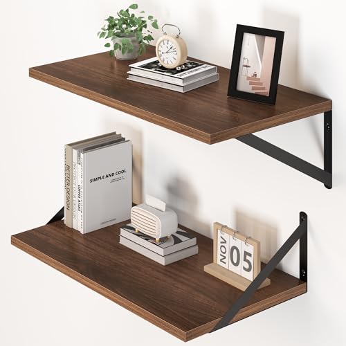 Heimlove 20W x 12D Deep Floating Shelves Set of 2 Walnut - color: Walnut With Black Metal Bracket, size: 20Wx12Dx5.8H