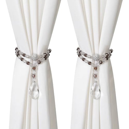 SUQ I OME Luxury Crystal Beaded Magnetic Curtain Tieback, Gray - color: Gray