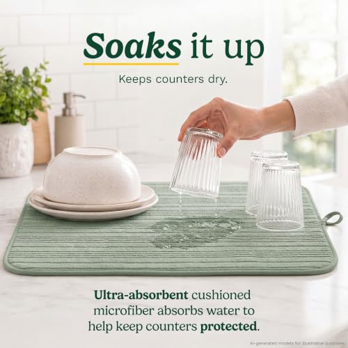 Cuisinart Dish Drying Mat for Kitchen Counter, 2-Pack XL 18"x24" - color: Horizontal Stripes Sage