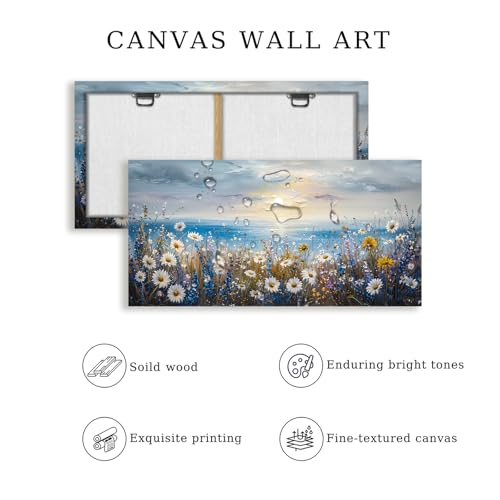 crmotu Seaside Landscape Wall Art, Beach Wildflower Sunset Large Paintings 20X40 In - color: Sunrise Seaside Flowers, size: 40"L x 20"W
