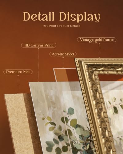 VIYYIEA Gold Frame Botanical Wall Art, Eucalyptus Canvas Print 11x14 Inch - color: Eucalyptus Glow