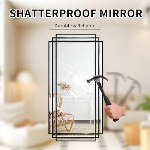 47"x24" Large Rectangle Beveled Mirror with Black Geometric Frame - color: Black, size: 47"L x 24"W