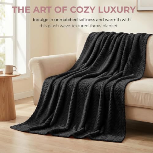 Exclusivo Mezcla Large Fleece Throw Blanket for Couch, Sofa, Black - color: Black, size: Throw ( 50x70 IN )