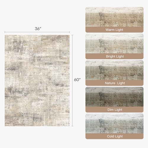 3x5 Area Rug for Entryway, Gold Abstract Washable Non-Slip Rug for Kitchen - color: Grey/Gold, size: 3' x 5' (Rectangular)
