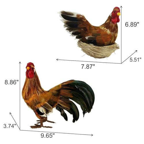 naturevibe 8.8 Inches Feathered Rooster Decor and Hen as Fall Decorations - style: Rooster and Hen