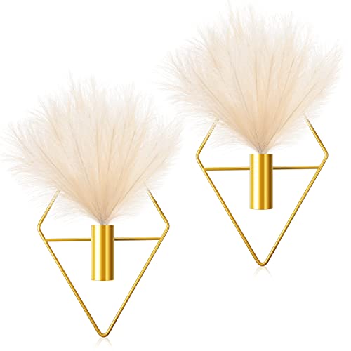 Jexine 2 Pcs Boho Wall Hanging Planters Decor Metal Triangle, Gold, Pampas