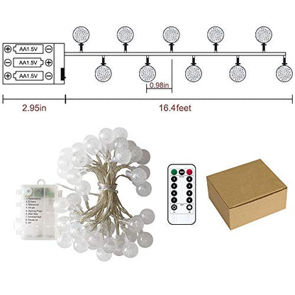 Metaku 16.4Ft 50LED Battery Operated Globe String Lights with Remote