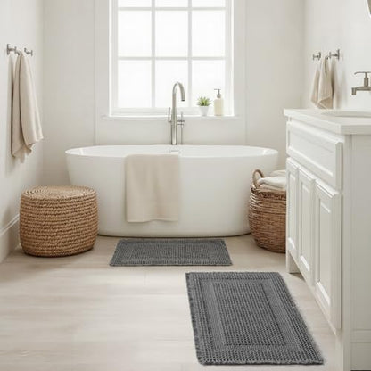 MIULEE Set of 2 Waffle Bathroom Rugs Dark Grey Boho Bath Mat 17x24+18x30 in - color: Dark Grey, size: 17''x24'' + 18''x30''