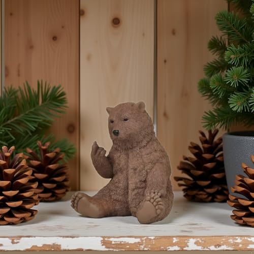 JFSM INC. Brown Bear Raising Middle Finger Figurine Funny Hilarious Decor - Cabin Themed Decor, Funny Bear Gifts, - color: Brown, size: 5 inch