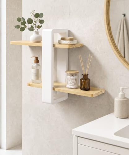SUMGAR Floating Shelves for Wall White Wood, 2 Tier Adjustable Shelf Unit - color: White&wooden, size: 2 Tier 16in
