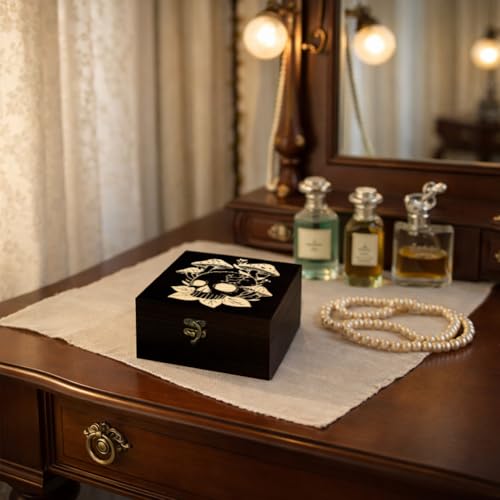 arricraft Small Wooden Keepsake Storage Box, Skeleton Skull Mushroom Plant