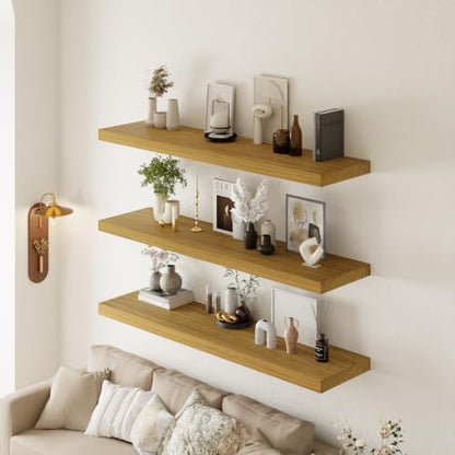 48in Floating Shelves, 3-Pack 12in Deep Wall Shelf - color: Natural, size: 3T48IN