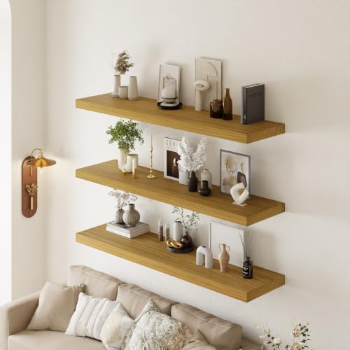 48in Floating Shelves, 3-Pack 12in Deep Wall Shelf - color: Natural, size: 3T48IN