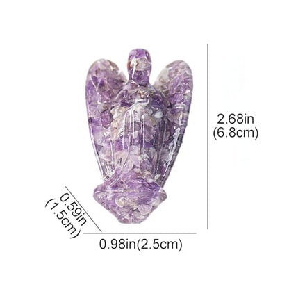 Crystal Angel Figurine, Mini Resin Angel Decor with Natural Gemstone Chips - color: Clear Quartz