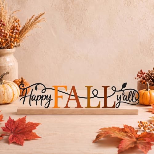 Fall Table Decor Centerpiece, Happy Fall Y'all Metal Table Sign - style: Happy Fall Y'all