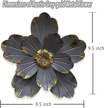 Metal Flower Wall Sculpture, 9.5" Grey Golden Rustic Modern Artwork - color: 02B-Grey