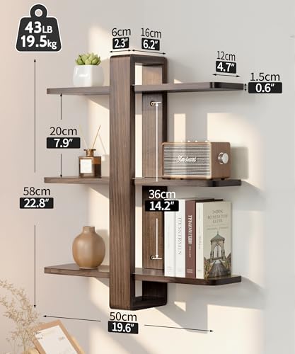 SUMGAR Floating Shelves for Wall Walnut Shelf Unit Mid Century Modern Decor - color: Walnut, size: 3 Tier 19.6in