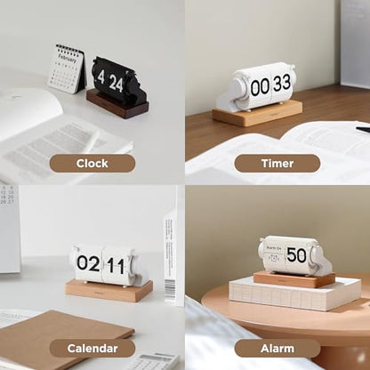 mooas Automatic Mini Flip Clock, Rechargeable, Timer/Alarm/Calendar (Black) - color: Automatic Mini Flip Black
