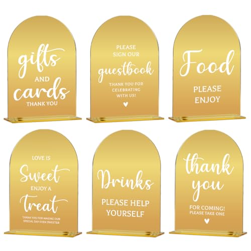 6 Pcs Wedding Sign Decor, Ceremony Sign, Wedding Sign for Reception & Event Party,Bridal Shower Decorations, Wedding Table Sign Accessories for Anniversary and Event 5x7 Inch Gold - color: SeetGold