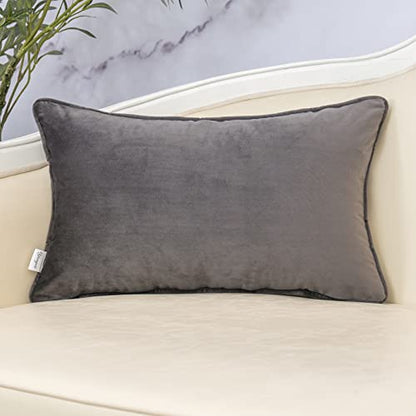 Yangest Grey Leaf Rectangle Pillow Cover Cut Velvet Cushion Cover Luxury Modern Pillowcover for Couch Living Room Bedroom,12x20 Inch - color: Grey, size: 20" x 12" (Pack of 1)