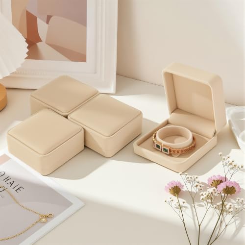 KUKUVR 4 Pcs Velvet Bracelet Gift Box, Jewelry Storage Holder Case for Bangle Anklet beaded bracelet Birthday Anniversary, Gift for Women (Apricot) - color: Apricot