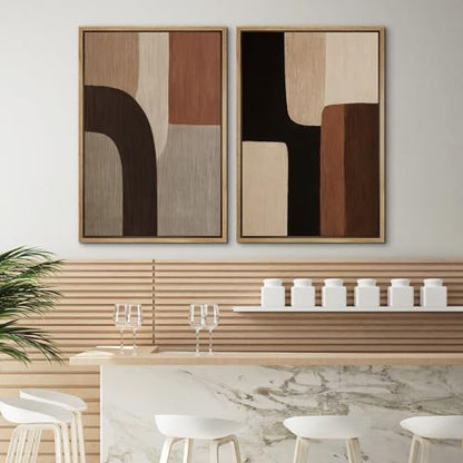 SIGNWIN Framed Canvas Print Wall Art Set Warm Neutral Abstract Geometric Brown Beige Illustrations Modern Art Minimal Boho Relax/Calm for Living Room, Bedroom, Office - 16"x24"x2 NATURAL - color: A16-2603-EDW08, size: 16"x24"x2 Panels Natural