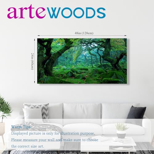 Green Forest Canvas Wall Art Living Room Decoration Big Trees Nature Picture Large Modern Canvas Artwork Contemporary Woods Mossy Rock Spring Season Prints for Kitchen Office Home Decoration 24" x 48" - color: Green Forest, size: 48"L x 24"W