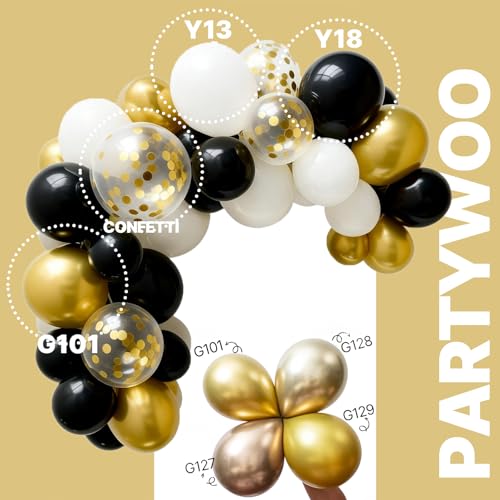 PartyWoo Black and Gold Balloons 66pcs 12 Inch Black White Gold Balloons - color: Black-3319