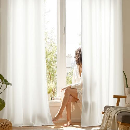 NICETOWN White Sheer Curtains 90 inches Long Privacy Drapes for Bedroom - color: White, size: 37"W x 90"L (Pack of 2)