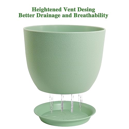UOUZ 12inch Large Plant Pot, Modern Plastic Planter with High Driange Holes and Saucer for Indoor Outdoor Garden Plants and Flowers, Green - color: Green