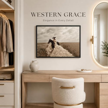 Framed Black Woman Riding Horse Canvas Wall Art 12x16 inch - color: Cowgirl, size: 16"L x 12"W